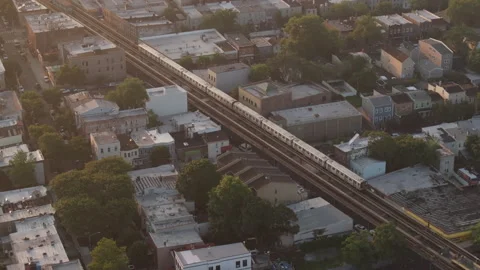 Aerial view of the subway in Brooklyn Stock Footage 312958053