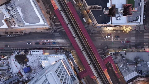 Aerial view of the subway at night Stock Footage 296774482