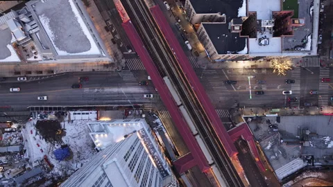 Aerial view of the subway at night Stock Footage 296774685