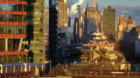 Aerial view of the subway in Queens Stock Footage 296770274