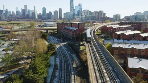 Aerial View of Subway Train Stock Footage