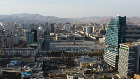 Aerial View of Sukhbaatar Square and Blue Sky Tower in Ulaanbaatar Stock Footage 325755877