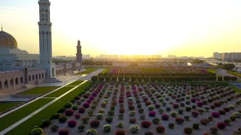 Aerial View of Sultan Qaboos Grand Mosque in Muscat, Oman Stock Footage
