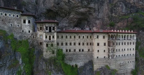 Aerial view of Sumela Monastery in Trabzon Stock Footage