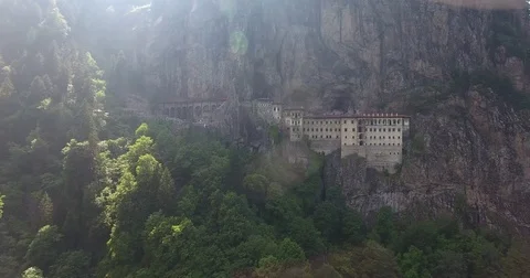 Aerial view of Sumela Monastery in Trabzon, Turkey. Stock Footage