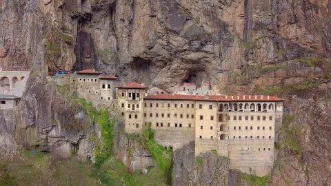 Aerial view of Sumela Monastery in Turkey - Blacksea Stock Footage 129079583