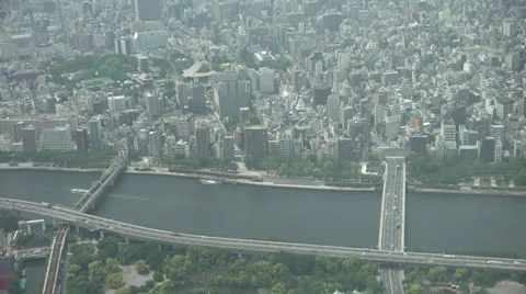 Aerial view of Sumida-gawa river and bridges, Tokyo Stock Footage 39722772