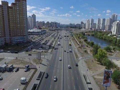 Aerial view summer avenue Kyiv Stock Footage