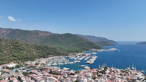 Aerial view of summer coastal town Marmaris, a very touristic city in Turkey Stock Footage 336445866