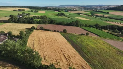 Aerial view of summer fields and village patchwork, Germany. Stock Footage 284854949