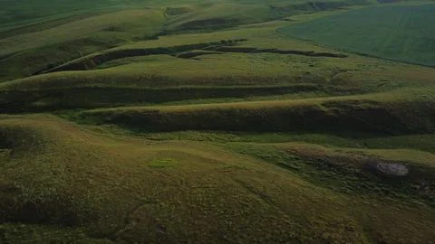 Aerial view of summer fields being, farmland and country landscape Stock Photos