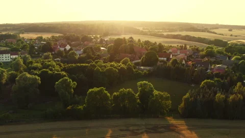 Aerial View in summer over a small village in Mecklenburg-Vorpommern Germany. 스톡 동영상 163094808