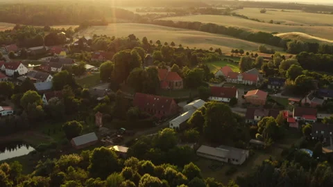 Aerial View in summer over a small village in Mecklenburg-Vorpommern Germany. Stock Footage 163094992