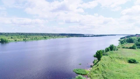 Aerial view summer river Stock Footage 78595321