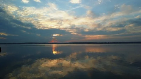 Aerial view of summer sunset on the lake Stock Footage 108493003
