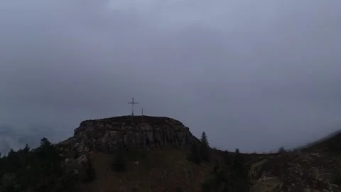 Aerial View of Summit Cross at Devil's Bit, County Tipperary, Ireland Stock Footage 332436626