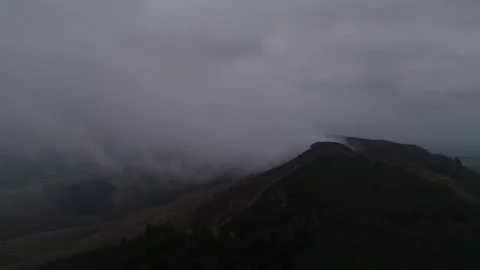 Aerial View of Summit Cross at Devil's Bit in Mist, County Tipperary, Ireland Stock Footage 332436925