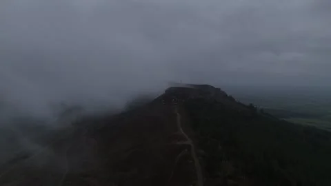 Aerial View of Summit Cross at Devil's Bit in Mist, County Tipperary, Ireland Stock Footage 332437065