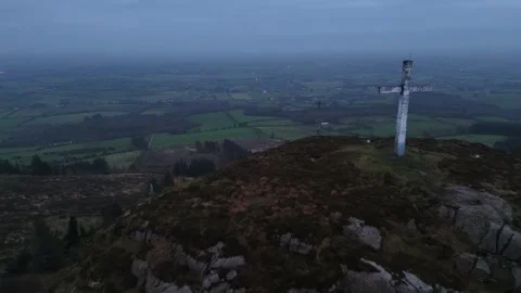 Aerial View of Summit Cross at Devil's Bit, County Tipperary, Ireland Stock Footage 332437144