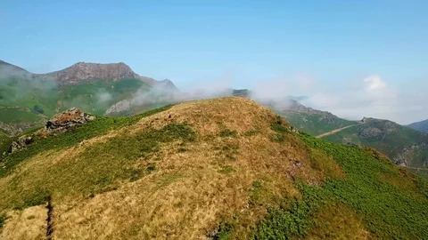 Aerial view of the summit of a mountain in the Pyrenees Stock Footage 93976705