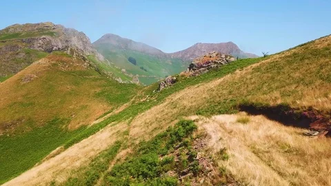 Aerial view of the summit of a mountain ridge in the Pyrenees Stock Footage 93976438