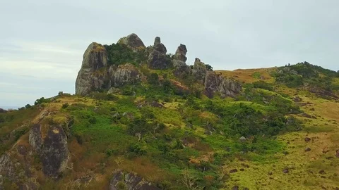 Aerial view of the summit with palm trees on Waiasewa Island in Fiji Video stock 91195442