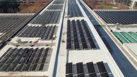Aerial view of sun absorbing panels for energy Stock Footage 220582263