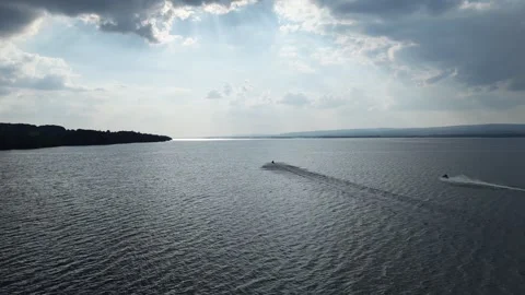 Aerial View of Sun Rays Over Lough Derg Under Dramatic Clouds, Ireland Stock Footage 339743886