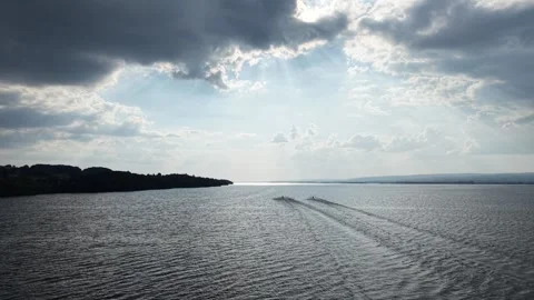 Aerial View of Sun Rays Over Lough Derg Under Dramatic Clouds, Ireland Stock-Footage 339744009