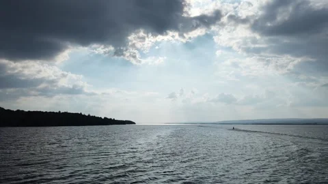 Aerial View of Sun Rays Over Lough Derg Under Dramatic Clouds, Ireland 스톡 동영상 339744032