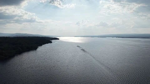Aerial View of Sun Rays Over Lough Derg Under Dramatic Clouds, Ireland Stock Footage 339744175