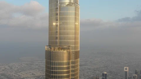 Aerial view of sun reflection on Burk Khalifa skyscraper, Dubai, U.A.E. Stock Footage 103035759