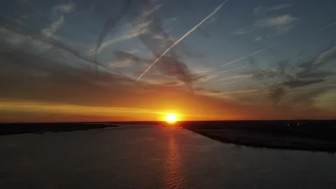 Aerial View of Sun Setting over Delaware River Philadelphia PA Stock Footage 154080673
