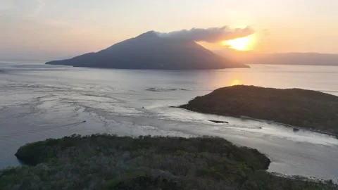 Aerial View of the Sun Setting Over the Scenic Pantar Strait Near Alor Video stock 289641325