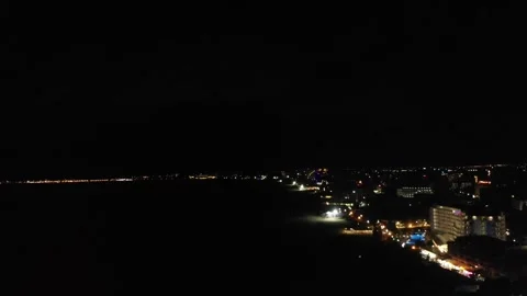 Aerial view of Sunny Beach centre in Bulgaria at night Stock Footage 276370179