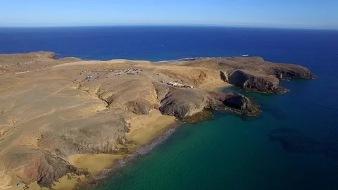 Aerial View Of Sunny Papagayo Beach, Lanzarote, Canary Island Video stock 124111553