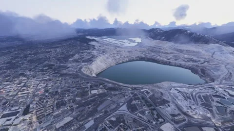 Aerial view at sunrise of Berkeley Pit Mine in Butte. Montana. United States Video stock 306643996