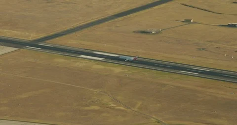 Aerial view at sunrise Melbourne international airport runway Stock Footage 91693826