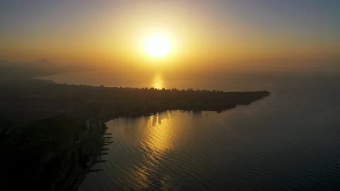 Aerial view of the sunrise over Cabo Huertas. Stock Footage 136802407