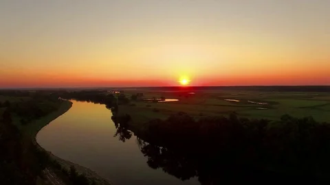 Aerial view of Sunrise over river Video stock 105423930