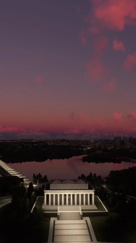 Aerial view at sunset of the Abraham Lincoln Memorial in Washington D.C. Stock Footage 284884053