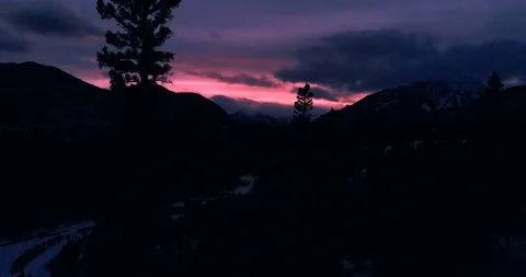 Aerial View of Sunset in Banff, Alberta Stock Footage 91368626