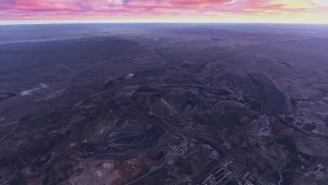 Aerial view at sunset of Bayan Obo Mining District. Inner Mongolia. China Stock Footage 305607419