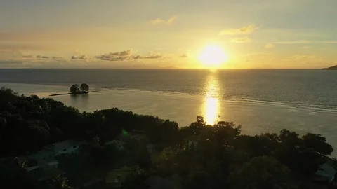 Aerial view of sunset on beach Anse La Reunion, La Digue Island, Seychelles Video stock 100371406