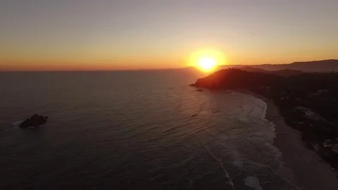 Aerial View of Sunset in a beach Stock Footage 73121423