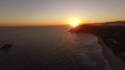 Aerial View of Sunset in a beach Stock Footage 73124619