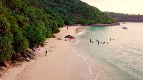 Aerial view on the sunset beach Stock Footage 107859317