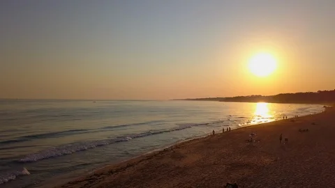 Aerial View Sunset at the Beach in Summer Stock Footage 120133871