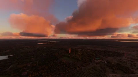 Aerial view at sunset of Bok Tower Gardens - Lake Wales in Florida Stock Footage 249456545