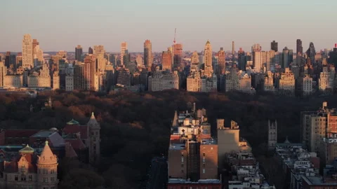 Aerial view of sunset in Central Park Stock Footage 304758361